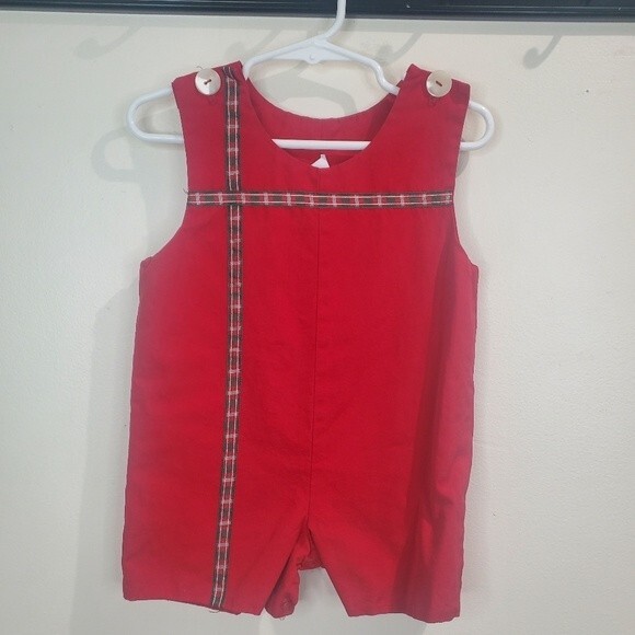Red plaid jumper with snaps cotton size 2t - Picture 1 of 6